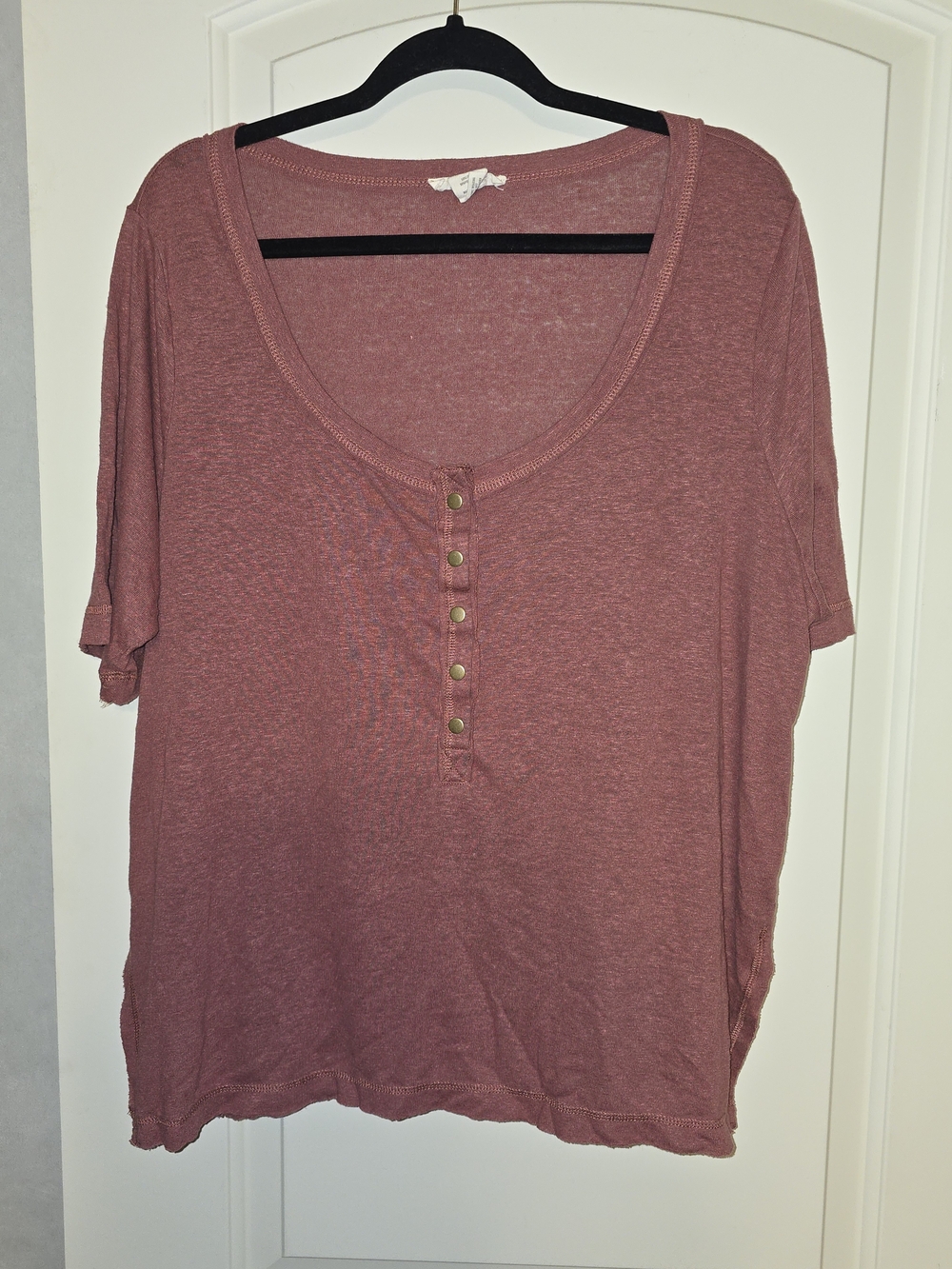 Festi (Torrid)Relaxed Henley Short-Sleeve Top - Dusty Rose